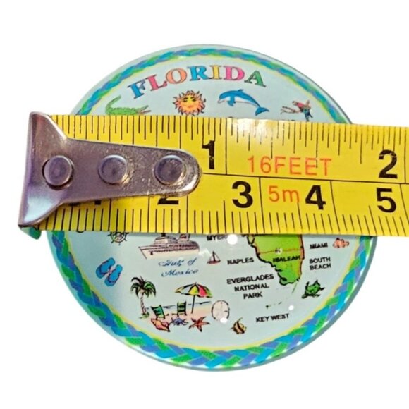 Florida State Blue Green Map Souvenir Fridge Magnet Circular Convex 2" Round - Picture 3 of 3